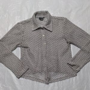 Anxiety Cafe Vintage Y2K Gray Sheer Mesh Long Sleeve Rave Shirt Whimsygoth Sz XS